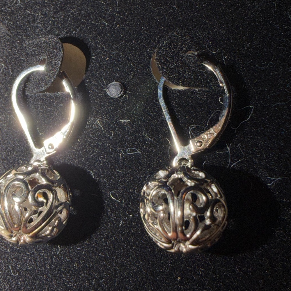 .925 Sterling Silver Filigree Ball Dangling Earrings